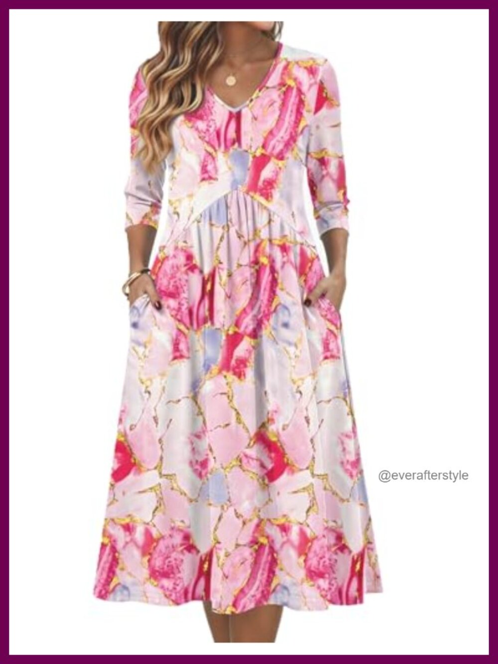 Zeagoo 3/4 Sleeve Midi T-Shirt Dress with Pockets Casual Tummy Control